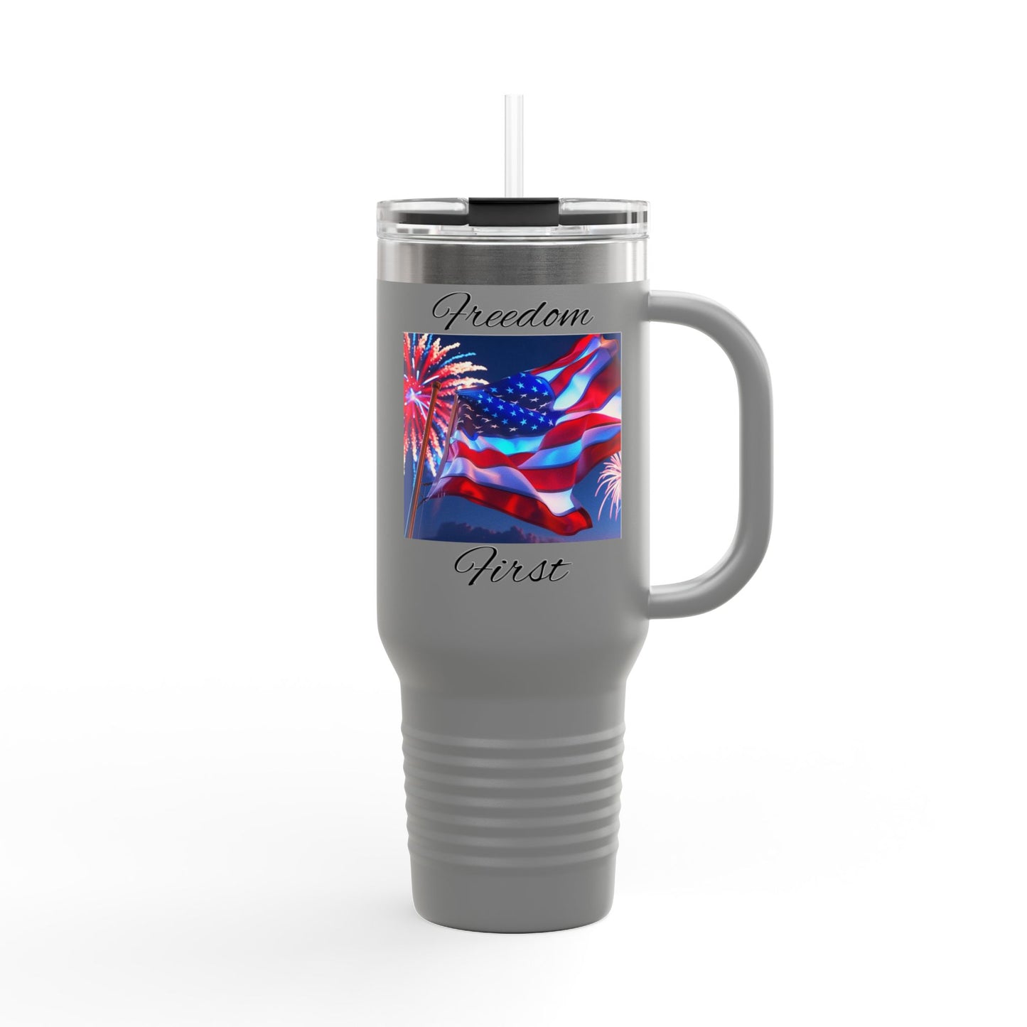Freedom First Insulated Travel Mug, 40oz - Perfect for Road Trips, BBQs, Independence Day, Outdoor Events, Gifts for Patriots