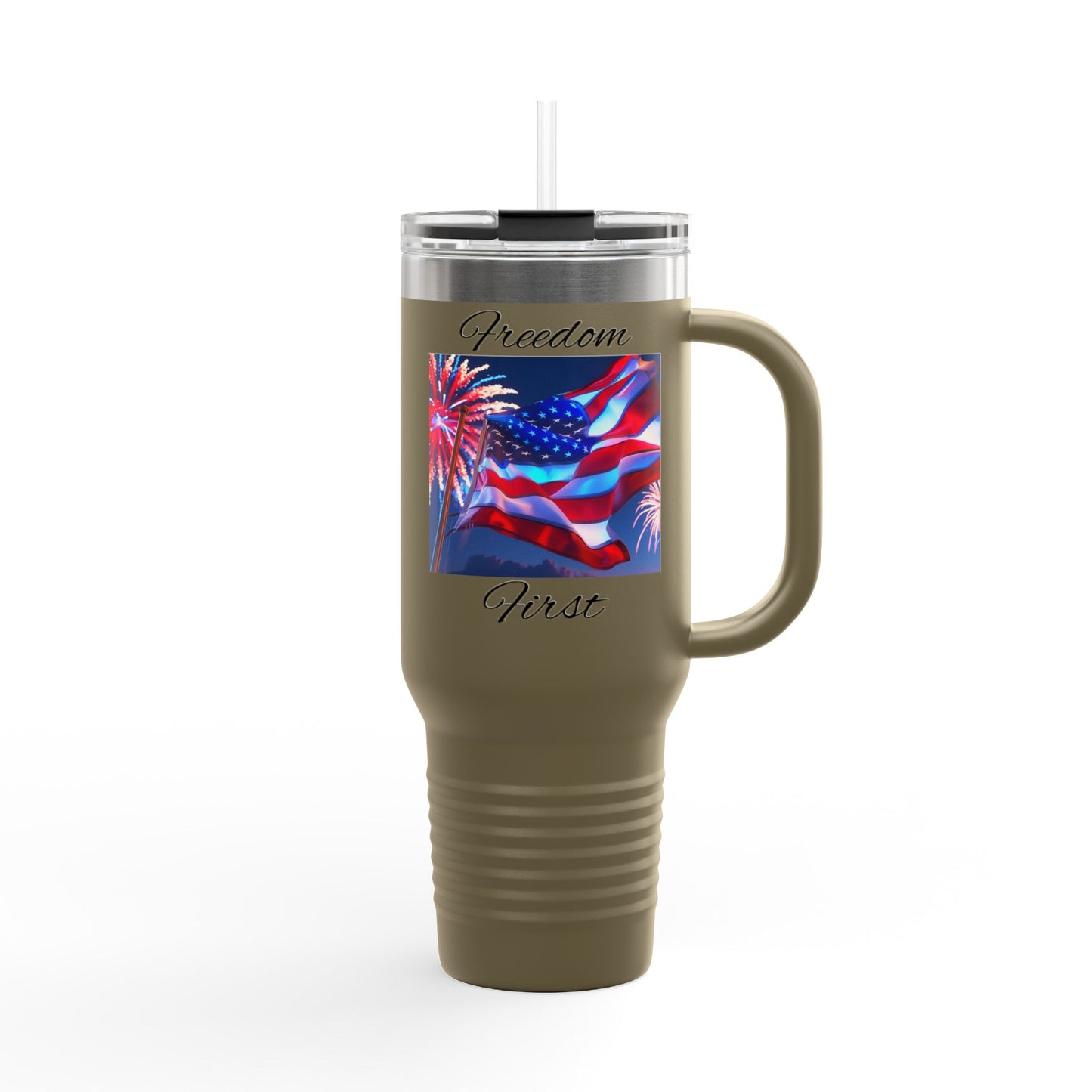 Freedom First Insulated Travel Mug, 40oz - Perfect for Road Trips, BBQs, Independence Day, Outdoor Events, Gifts for Patriots