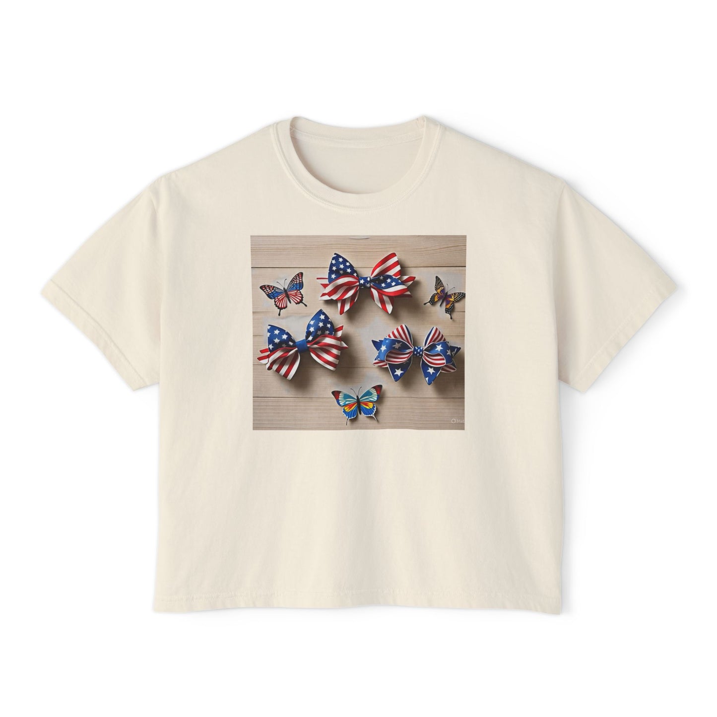 Patriotic Boxy Tee with Butterfly Design, Casual Summer Top, Fourth of July Shirt, Women's Graphic Tee, Cute Custom Apparel