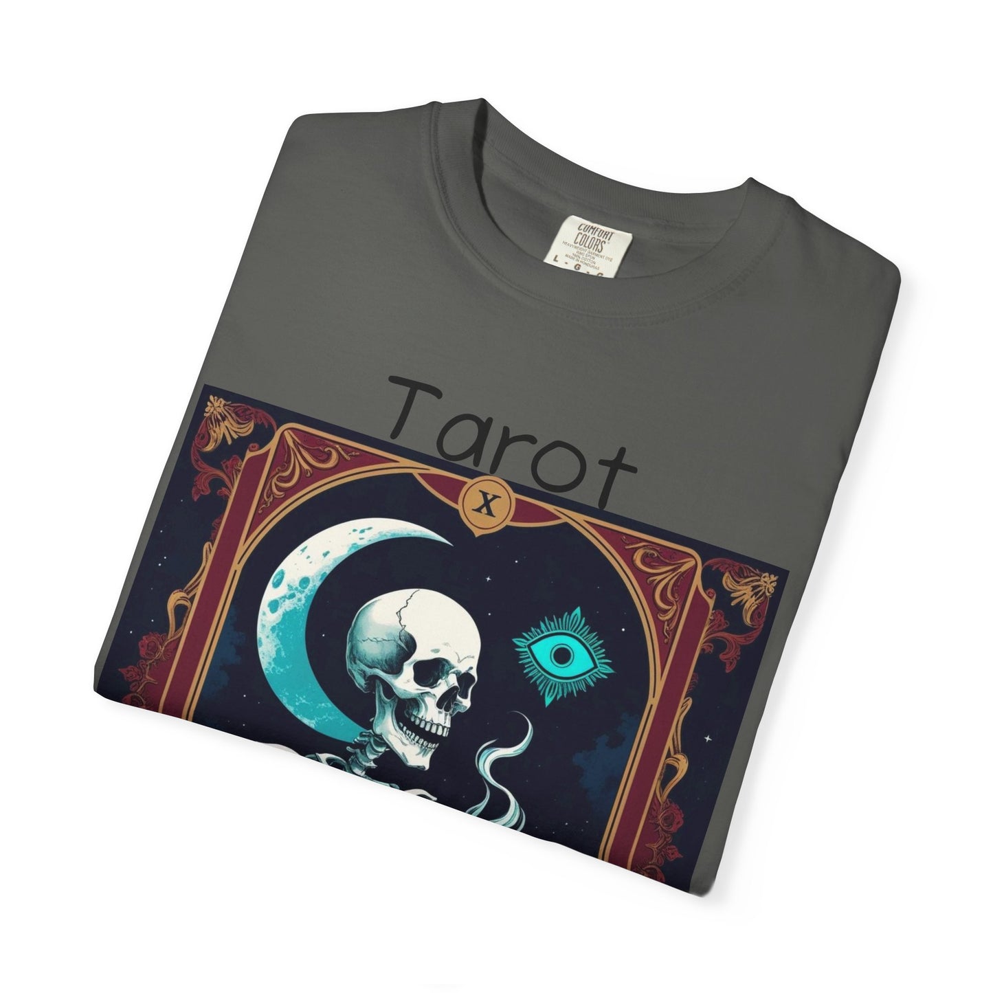 Tarot Coffee Skeleton T-shirt | Unisex Garment-Dyed Graphic Tee for Witches, Halloween, Astrology Lovers, Unique Gift, Spiritual Fashion