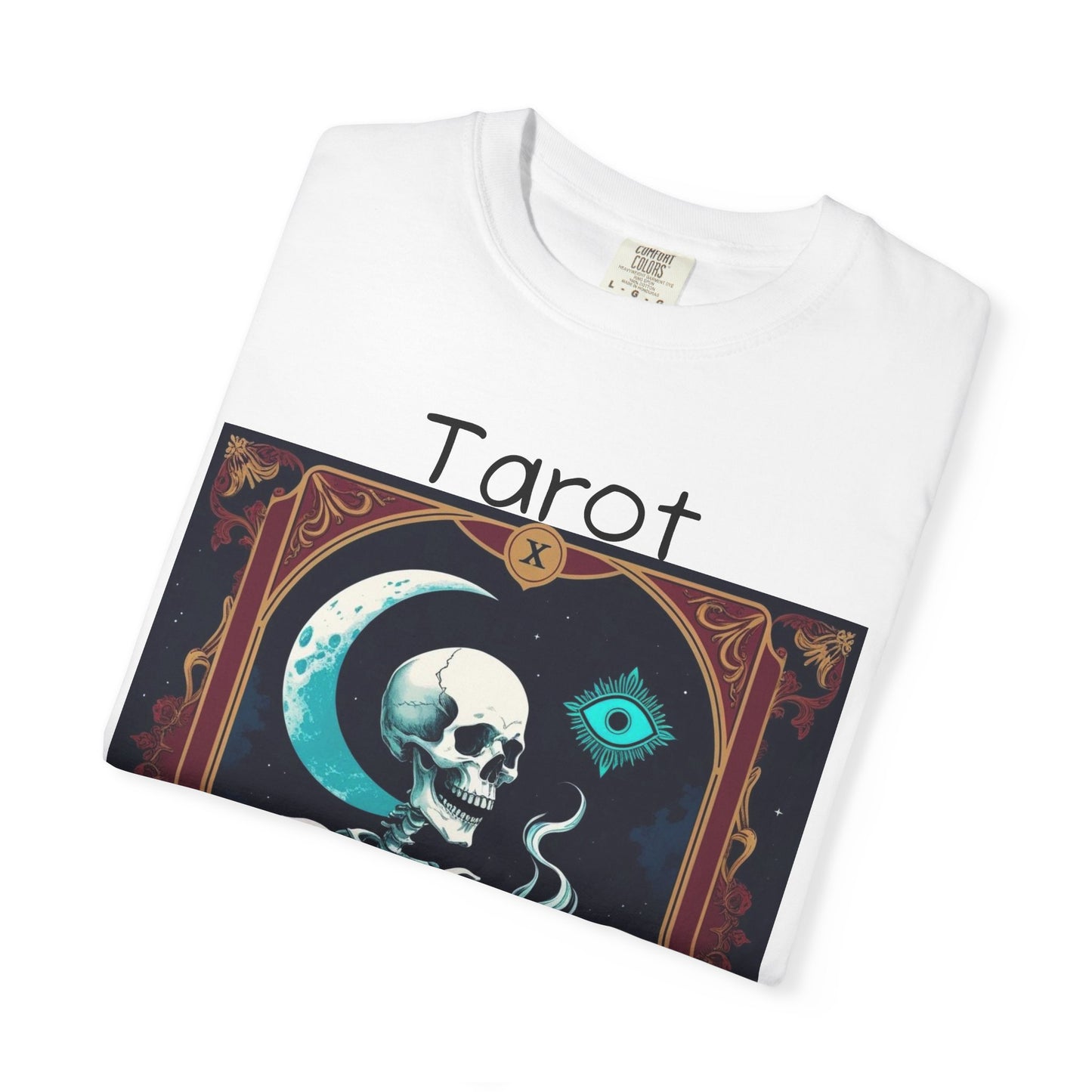 Tarot Coffee Skeleton T-shirt | Unisex Garment-Dyed Graphic Tee for Witches, Halloween, Astrology Lovers, Unique Gift, Spiritual Fashion