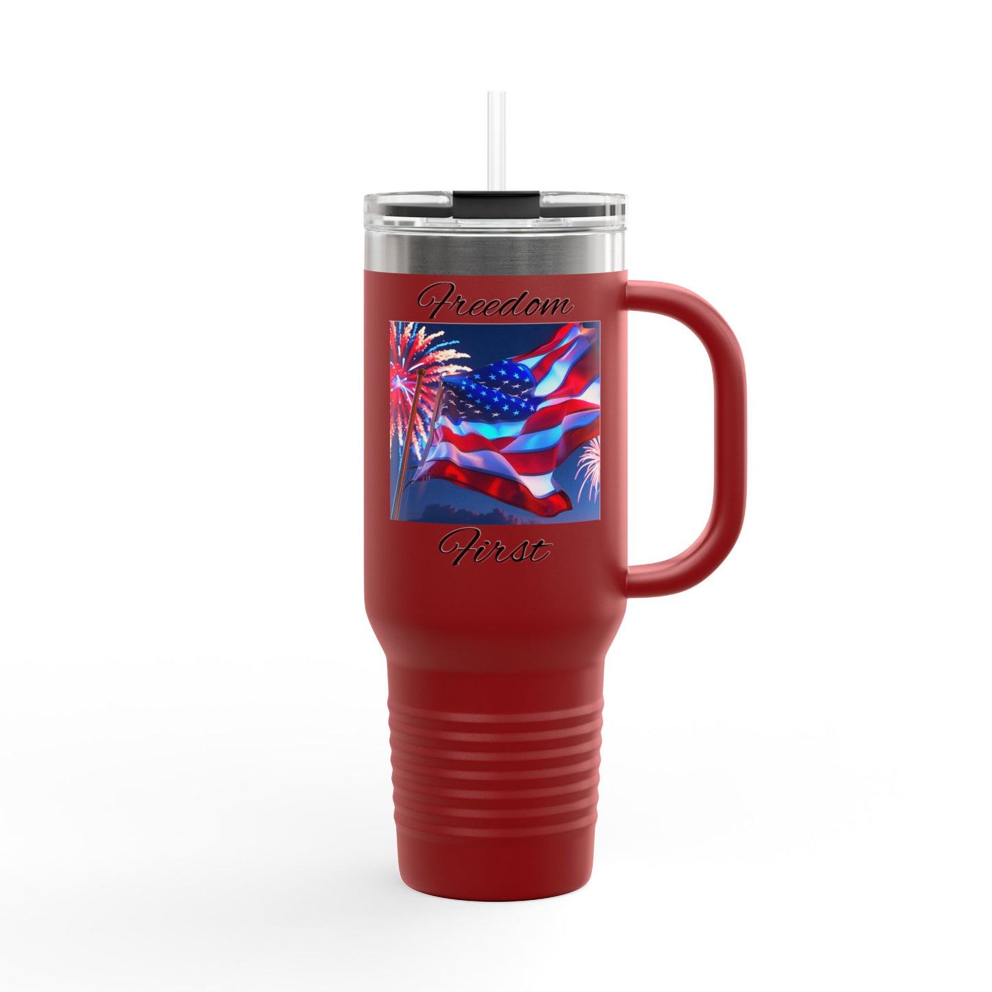 Freedom First Insulated Travel Mug, 40oz - Perfect for Road Trips, BBQs, Independence Day, Outdoor Events, Gifts for Patriots