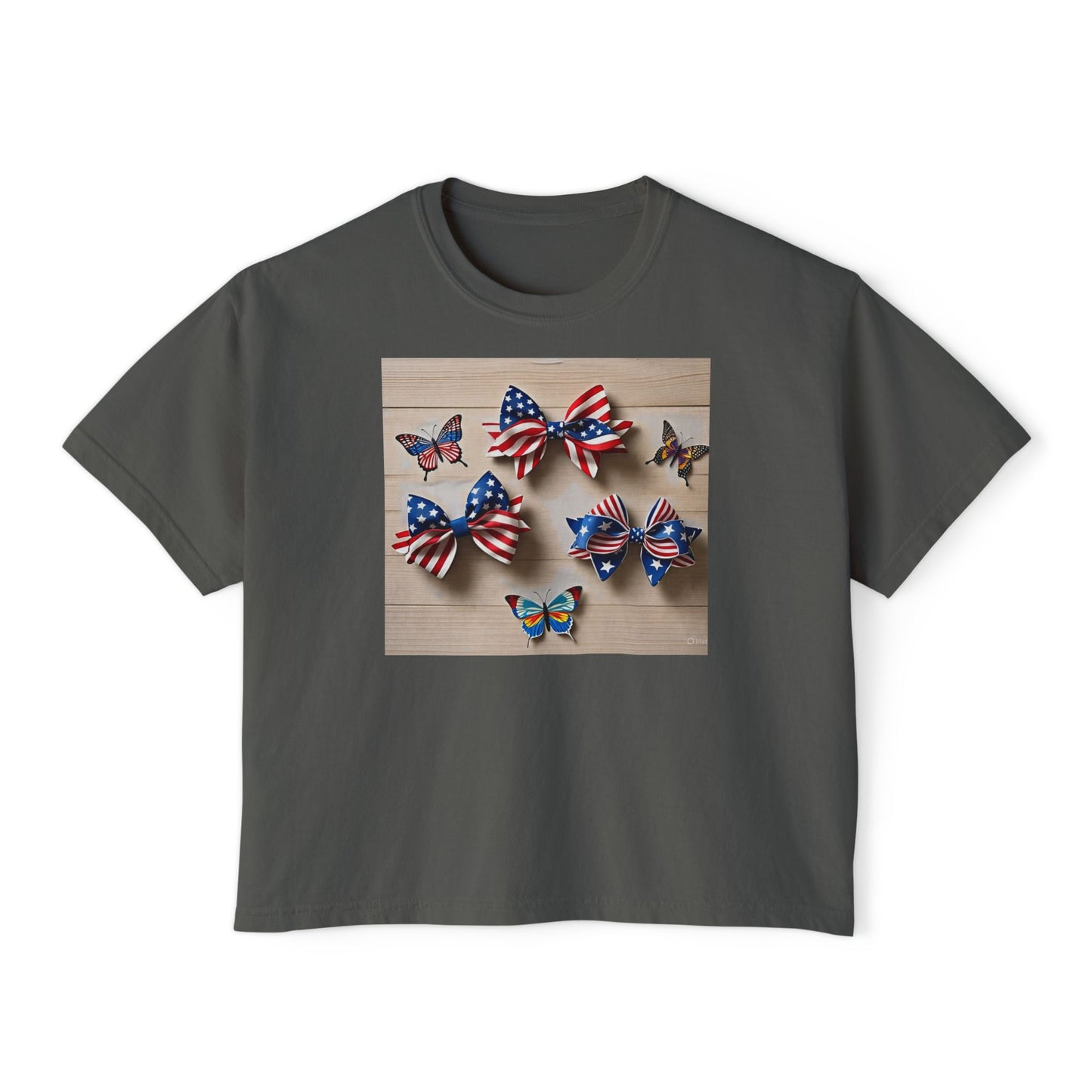 Patriotic Boxy Tee with Butterfly Design, Casual Summer Top, Fourth of July Shirt, Women's Graphic Tee, Cute Custom Apparel