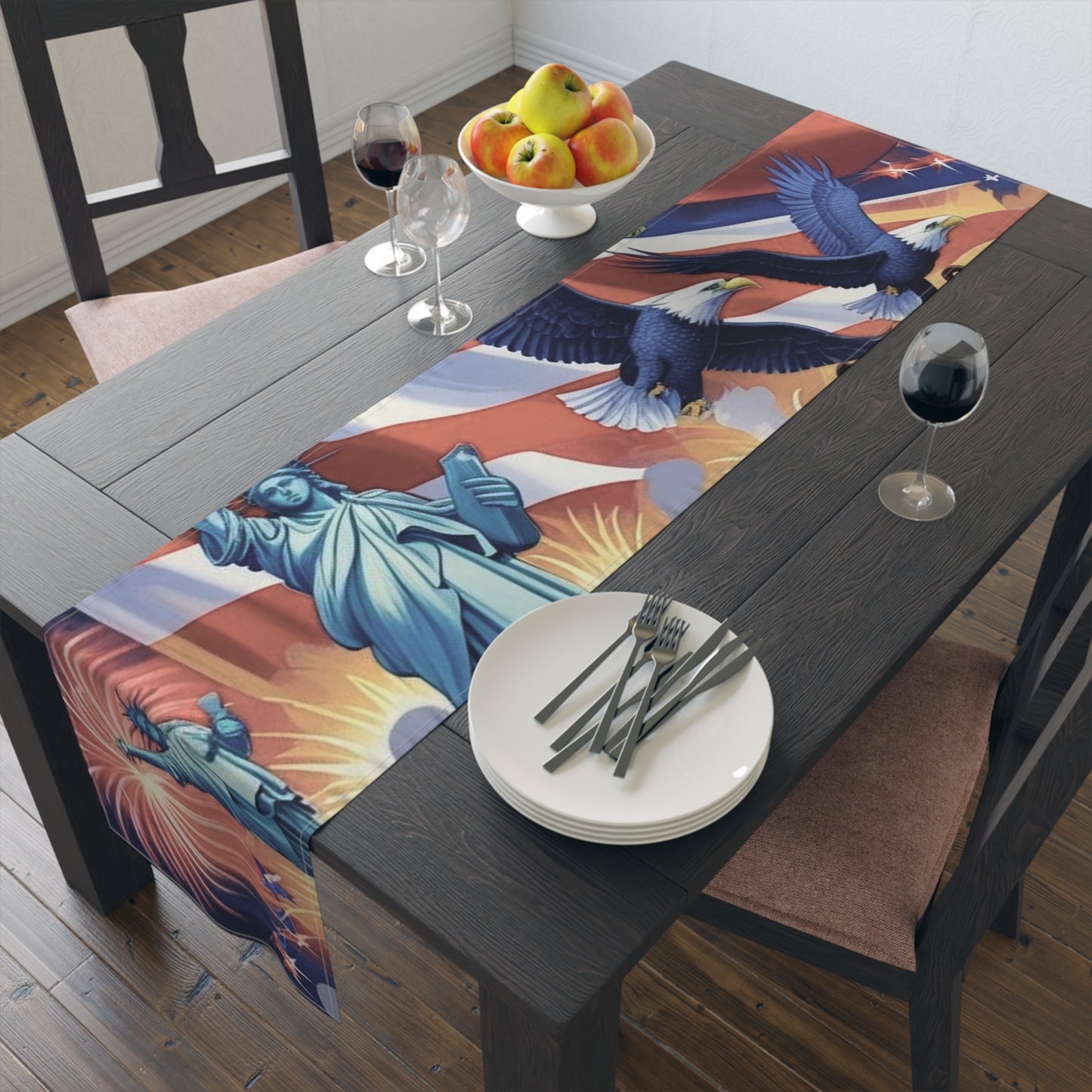 Patriotic Table Runner | Cotton & Poly | Fourth of July Decor, Independence Day Table Setting, USA Celebration, Home Decor