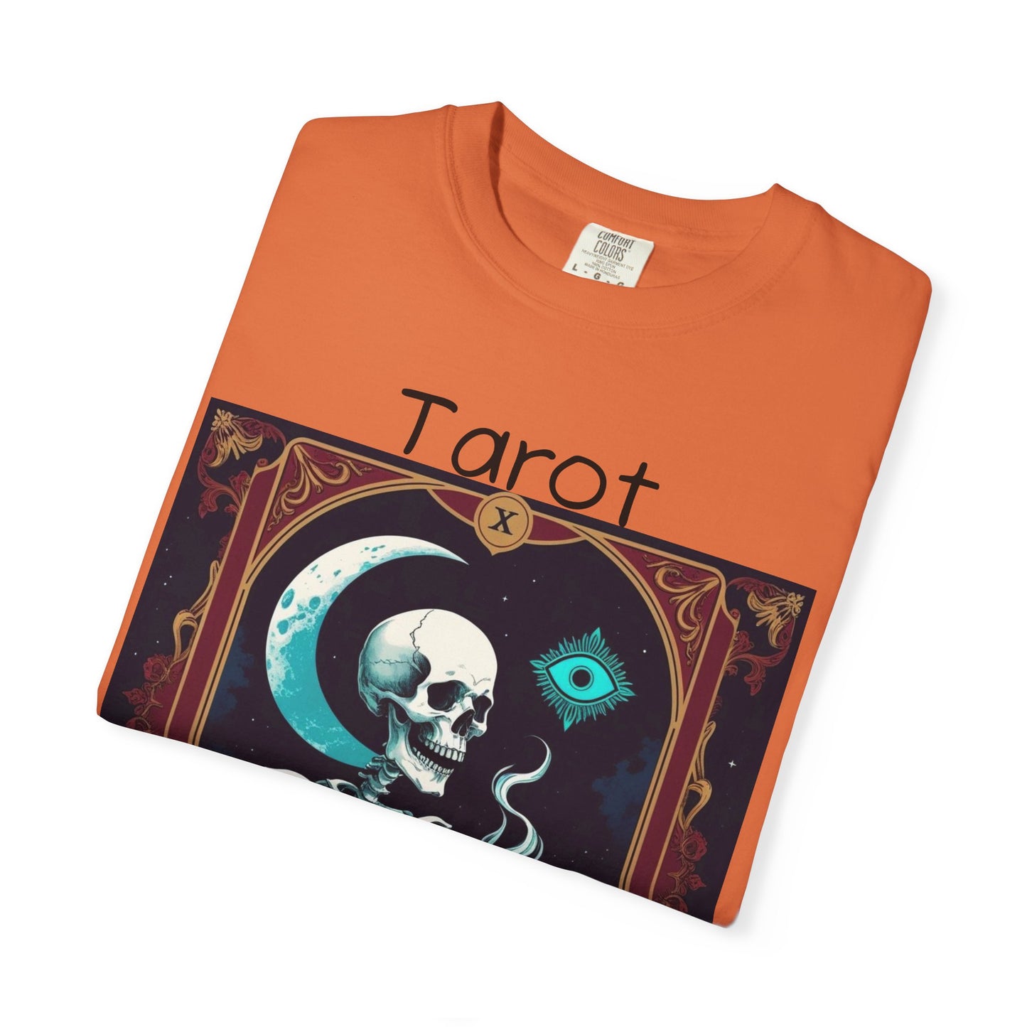 Tarot Coffee Skeleton T-shirt | Unisex Garment-Dyed Graphic Tee for Witches, Halloween, Astrology Lovers, Unique Gift, Spiritual Fashion