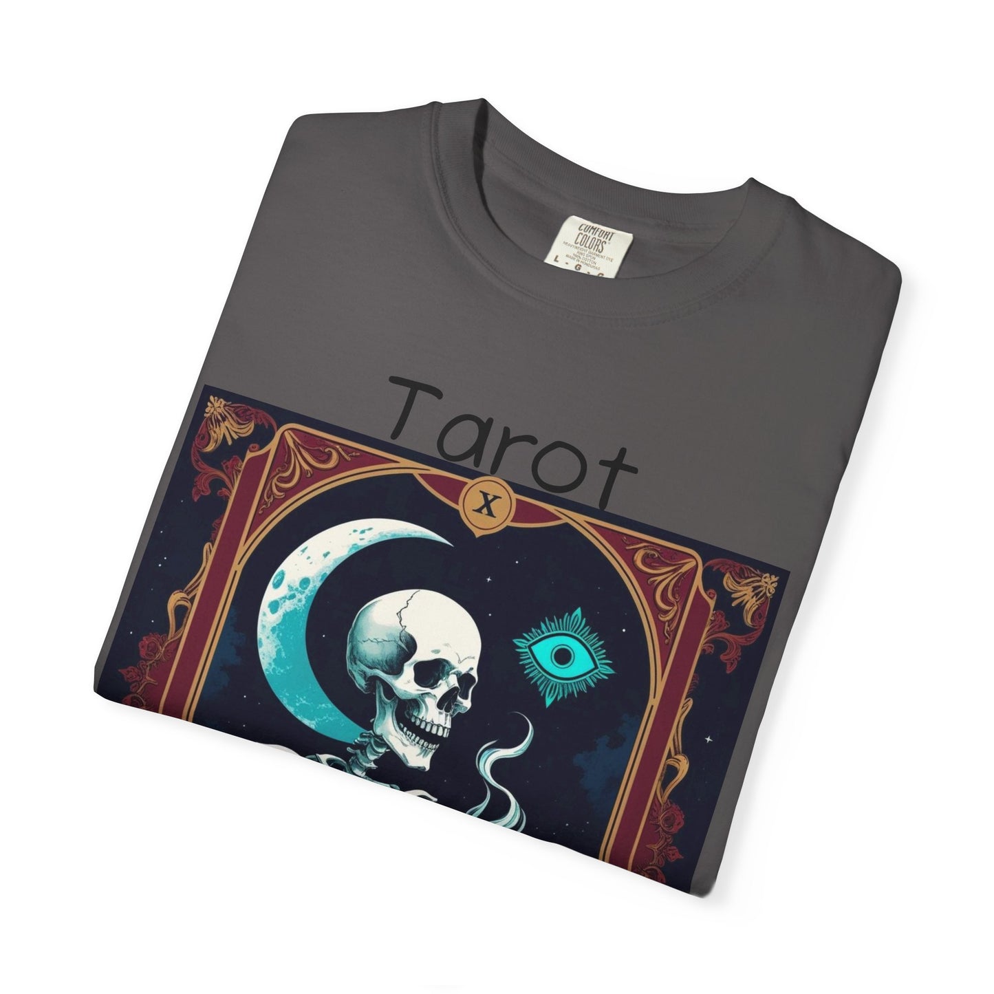 Tarot Coffee Skeleton T-shirt | Unisex Garment-Dyed Graphic Tee for Witches, Halloween, Astrology Lovers, Unique Gift, Spiritual Fashion
