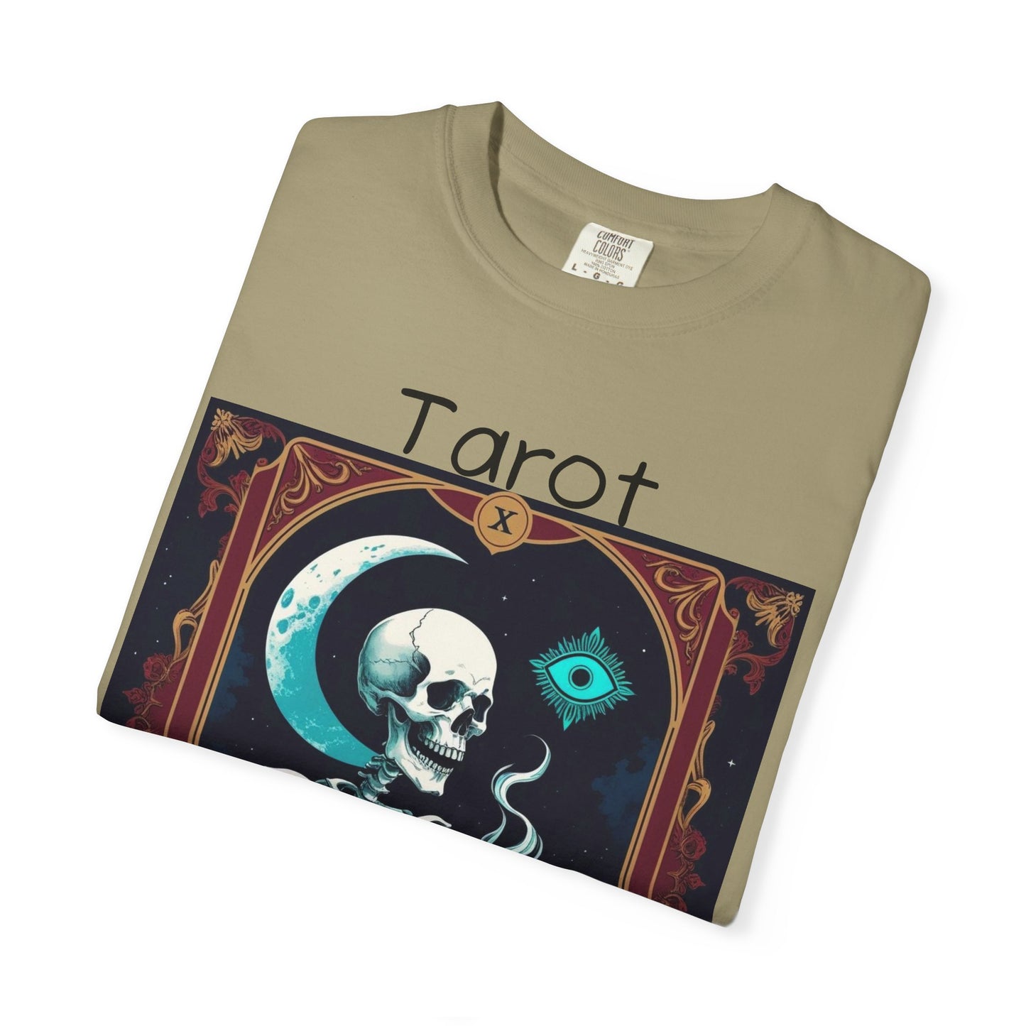 Tarot Coffee Skeleton T-shirt | Unisex Garment-Dyed Graphic Tee for Witches, Halloween, Astrology Lovers, Unique Gift, Spiritual Fashion