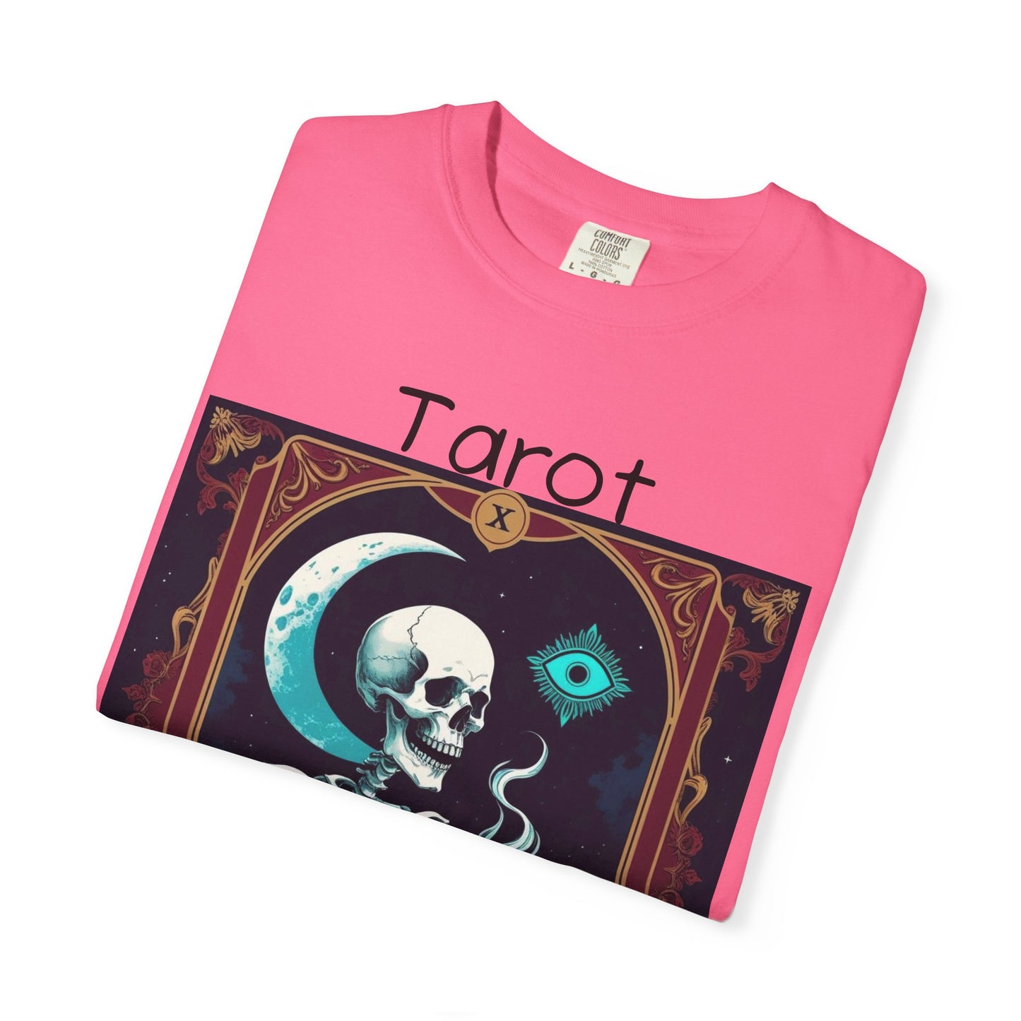 Tarot Coffee Skeleton T-shirt | Unisex Garment-Dyed Graphic Tee for Witches, Halloween, Astrology Lovers, Unique Gift, Spiritual Fashion