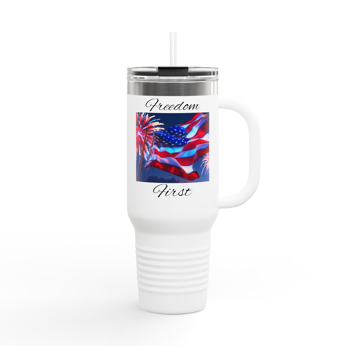 Freedom First Insulated Travel Mug, 40oz - Perfect for Road Trips, BBQs, Independence Day, Outdoor Events, Gifts for Patriots