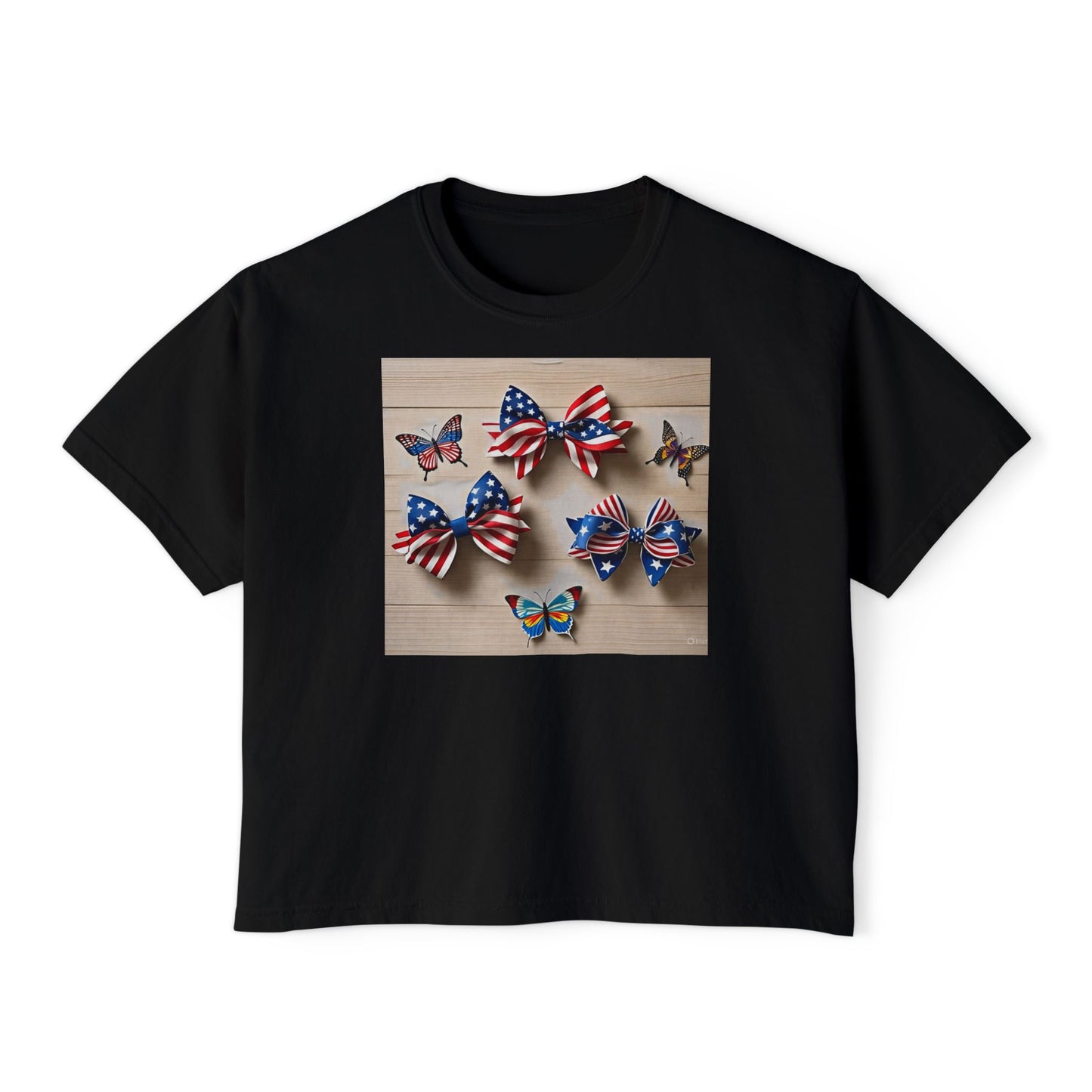 Patriotic Boxy Tee with Butterfly Design, Casual Summer Top, Fourth of July Shirt, Women's Graphic Tee, Cute Custom Apparel