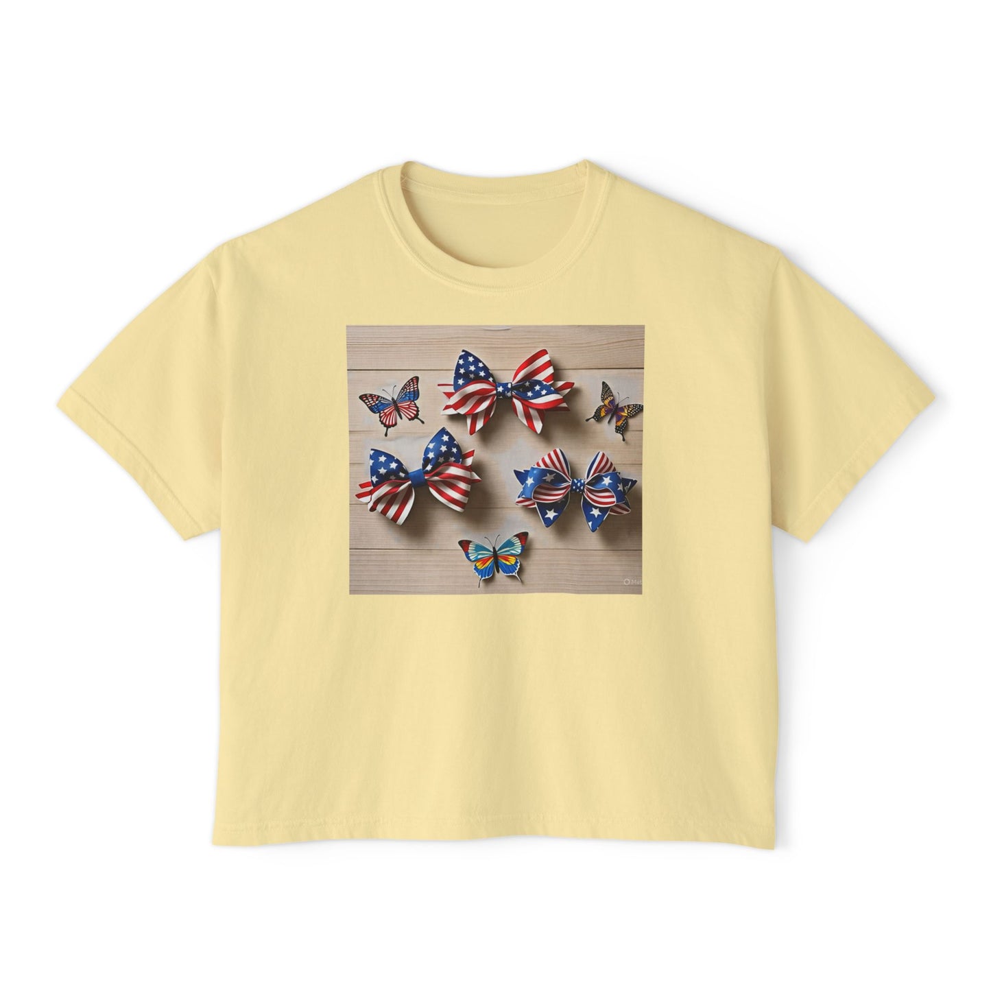 Patriotic Boxy Tee with Butterfly Design, Casual Summer Top, Fourth of July Shirt, Women's Graphic Tee, Cute Custom Apparel
