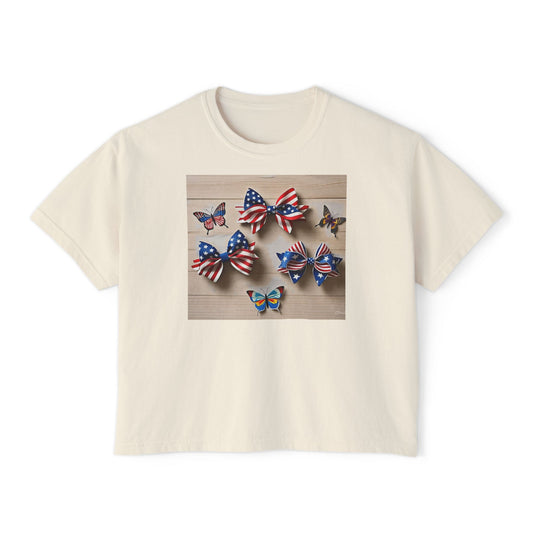 Patriotic Boxy Tee with Butterfly Design, Casual Summer Top, Fourth of July Shirt, Women's Graphic Tee, Cute Custom Apparel
